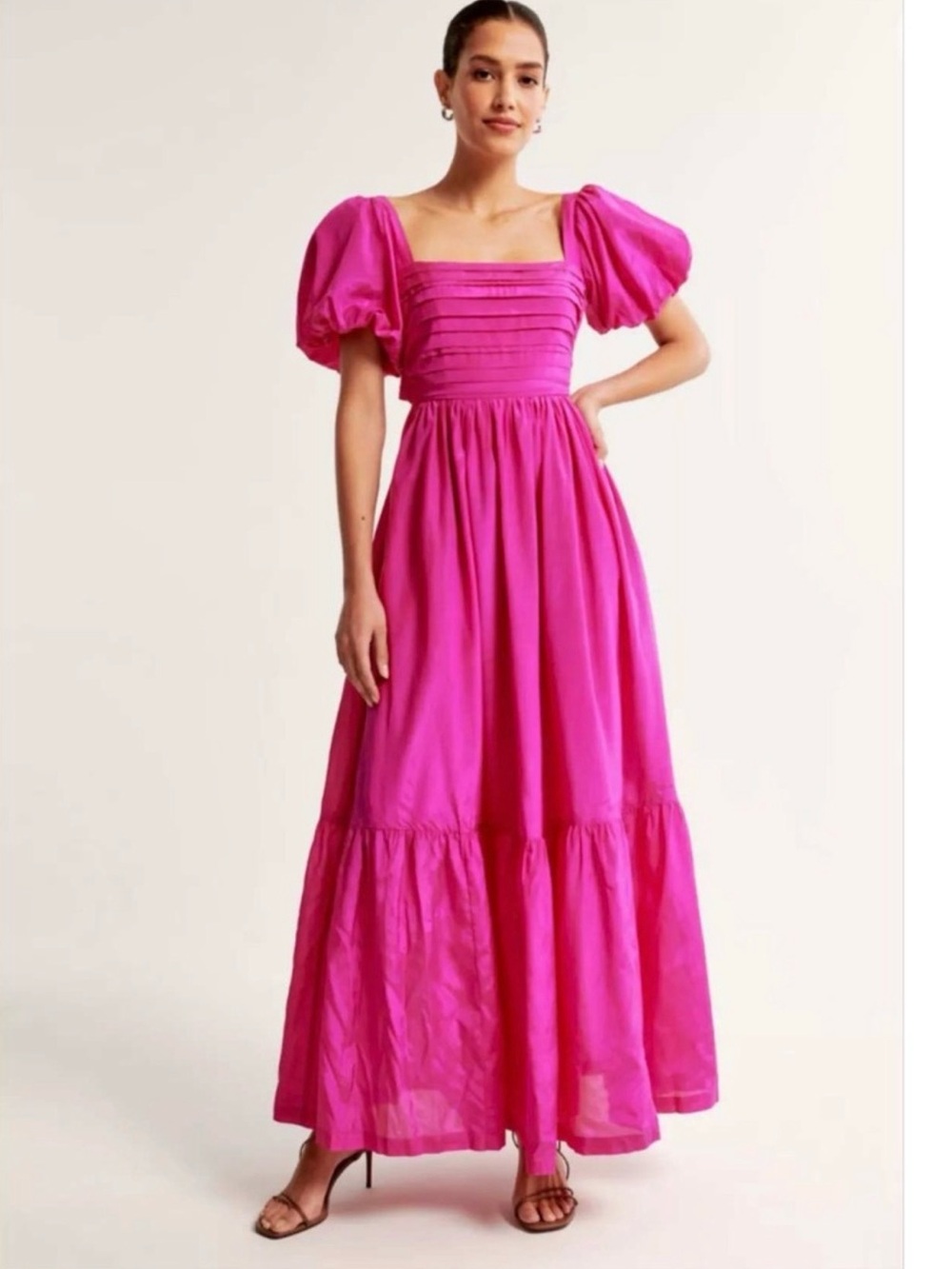 Abercrombie & Fitch Hot Pink Puff-Sleeve Maxi Dress